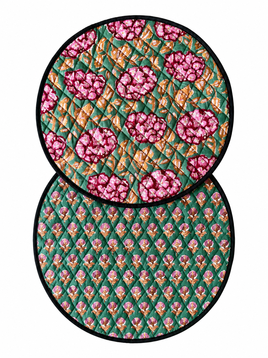 Sets de table ronds reversibles coton matelassé Block Print: Violet