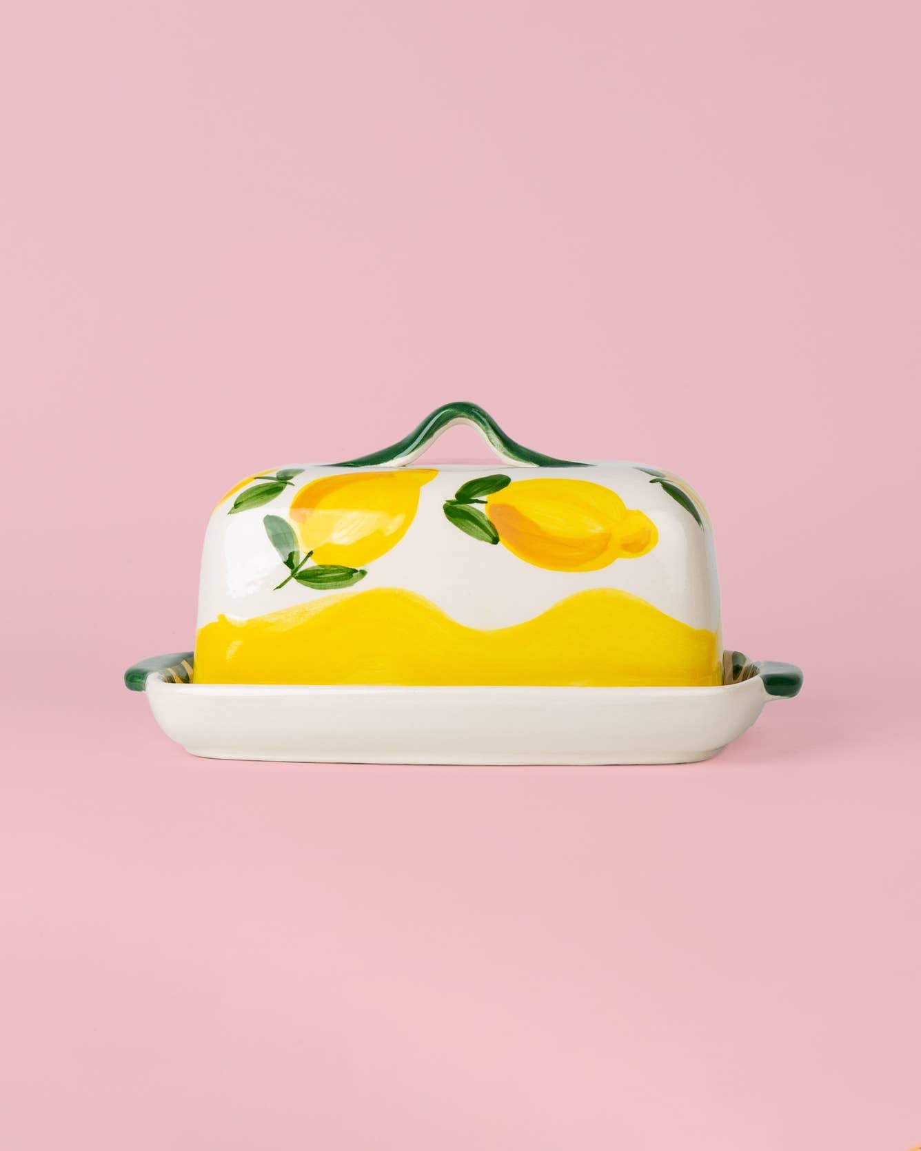 Beurrier artisanal en céramique – jaune et blanc - Limone