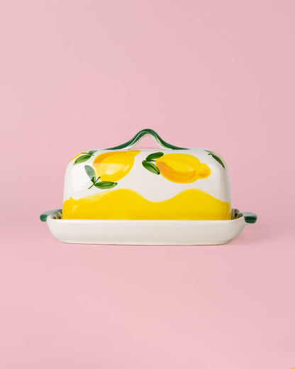 Beurrier artisanal en céramique – jaune et blanc - Limone