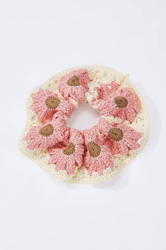 Chouchou élastique crochet fleurs 12cm  / 100% COTON