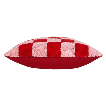 Coussin tricoté à damier rouge vif et rose vintage: Rouge ou rose mort / Garni en polyester / 45 x 45 cm