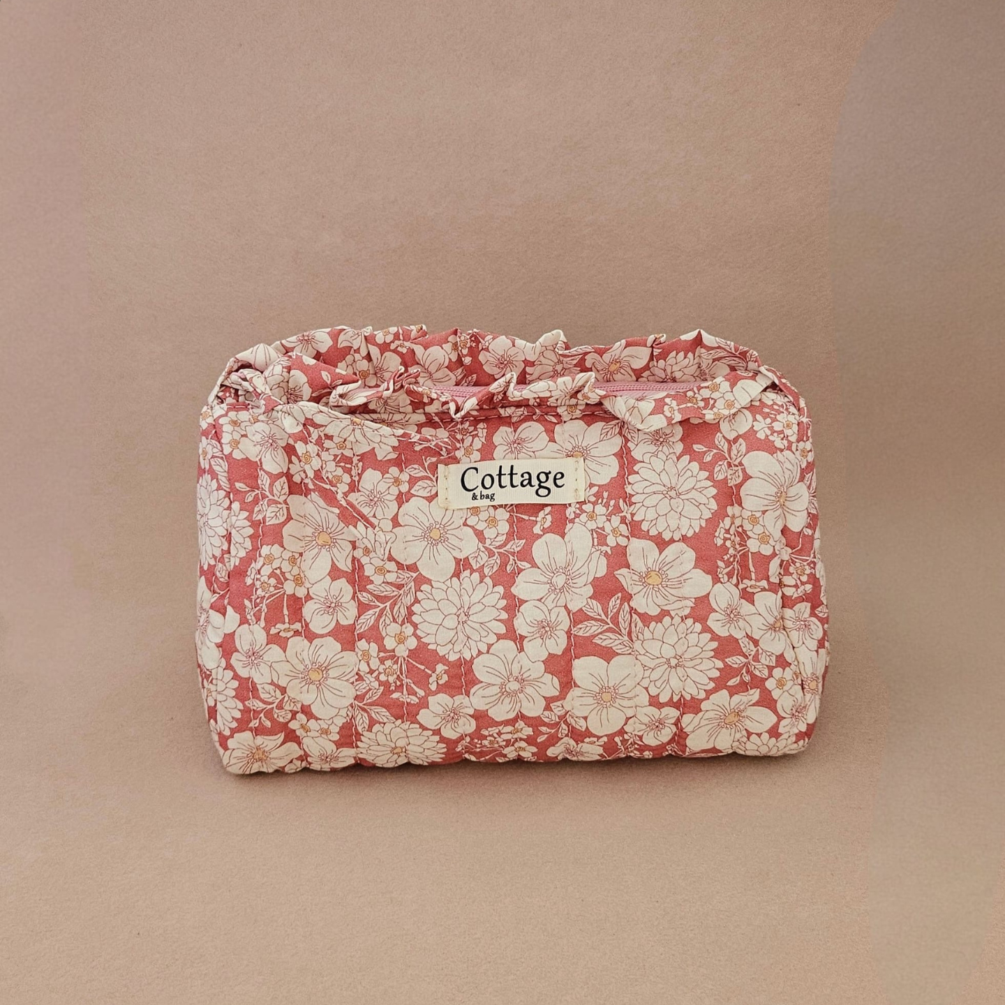 Trousse maquillage froufrou 100 % coton  : Grande blanche rose