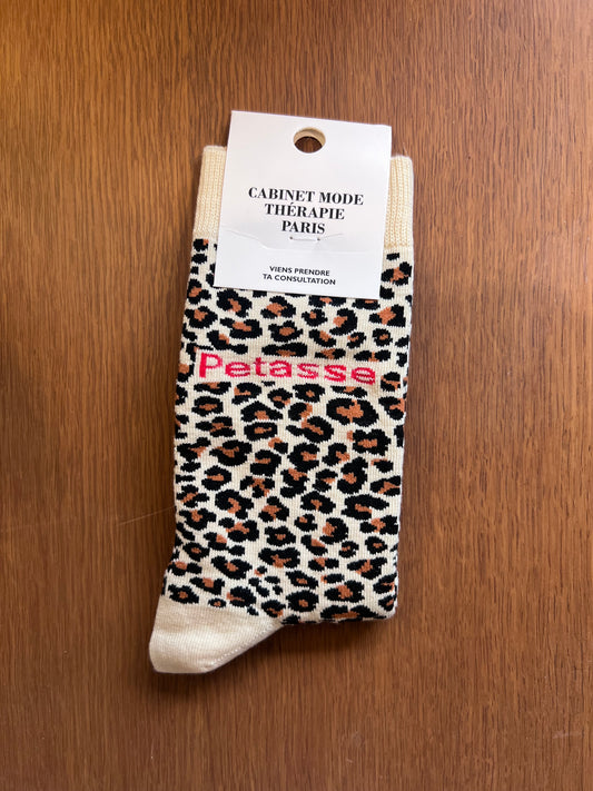 Chaussette Petasse léopard blanc