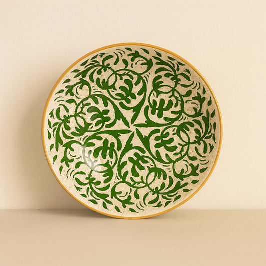 Assiette creuse 20cm en grès décor vert HÉRACLÉE