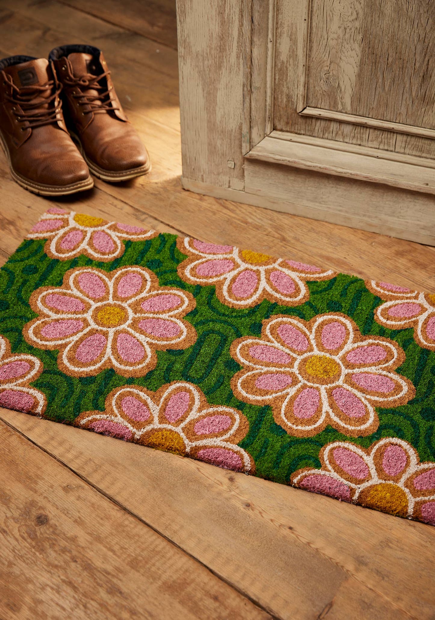 Paillasson en fibre de coco Rose Vert Marguerite