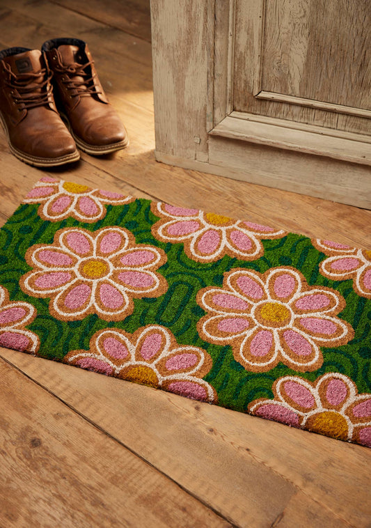 Paillasson en fibre de coco Rose Vert Marguerite