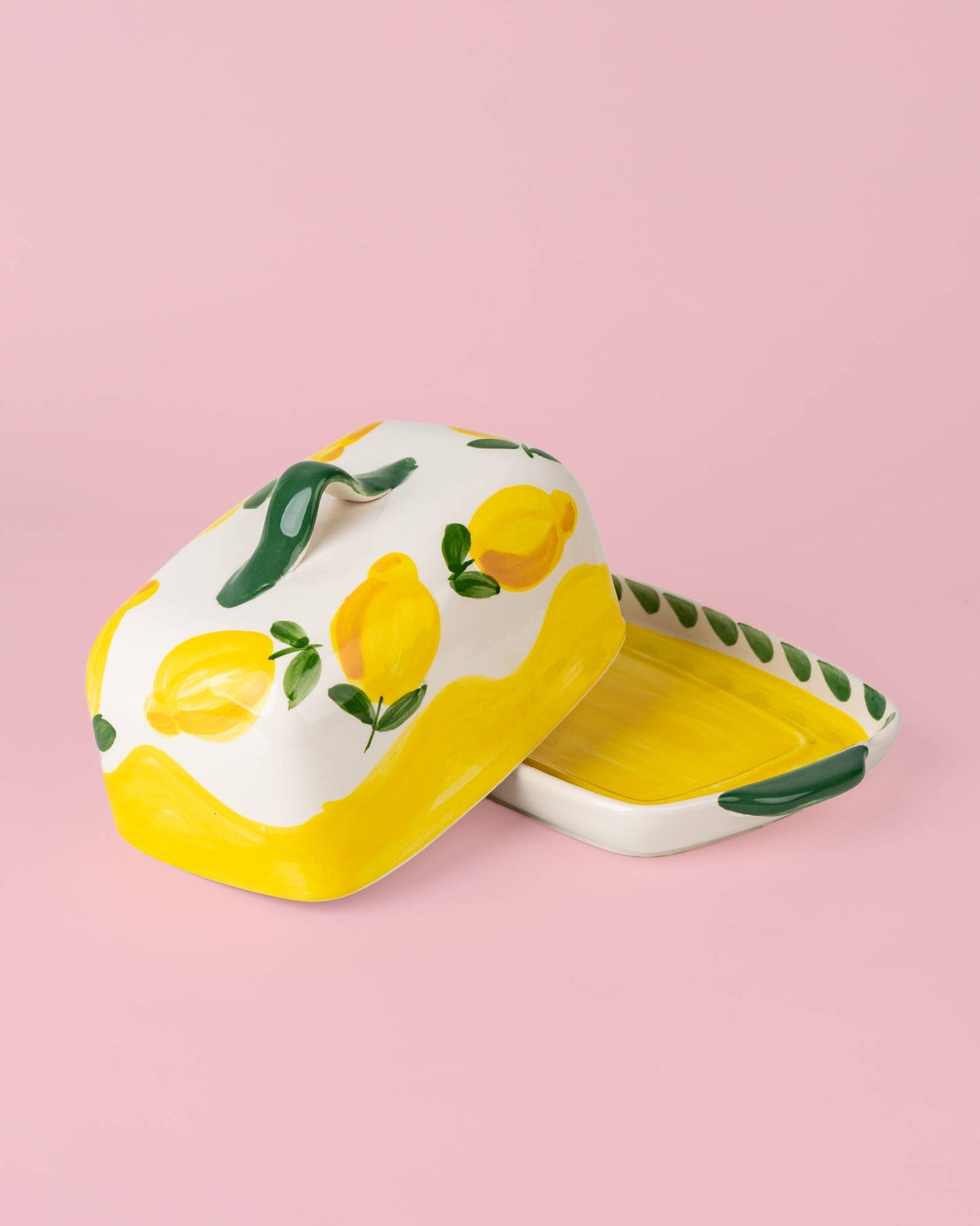 Beurrier artisanal en céramique – jaune et blanc - Limone
