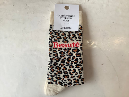 Chaussette Beauté léopard blanc
