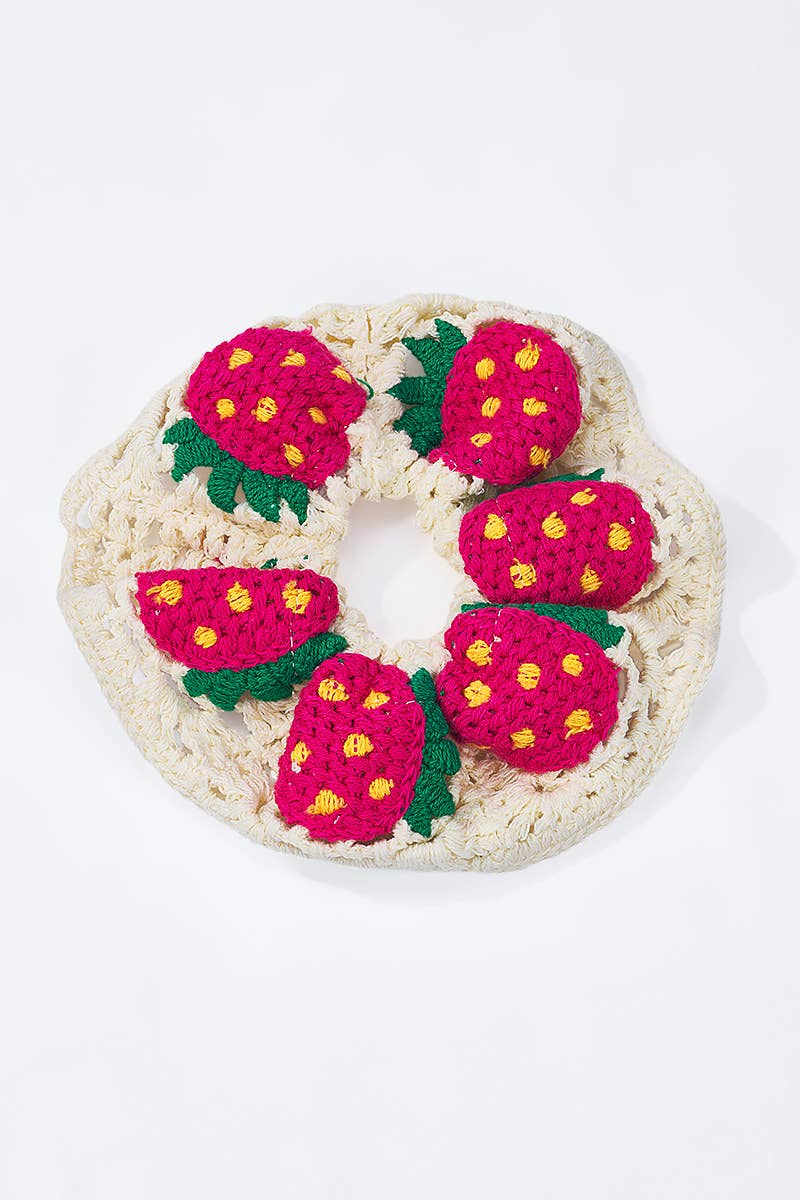 Chouchou élastique crochet fraises 12cm: Rouge / 100% COTON