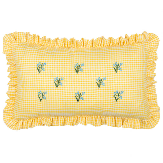 Coussin à Volants Vichy Jaune Les Petite Fleurs: Jaune / Garni en polyester / 30 x 50 cm