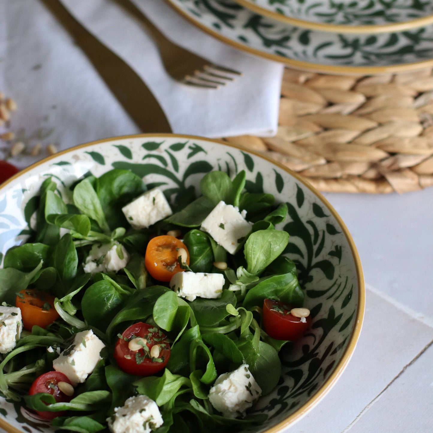 Assiette creuse 20cm en grès décor vert HÉRACLÉE