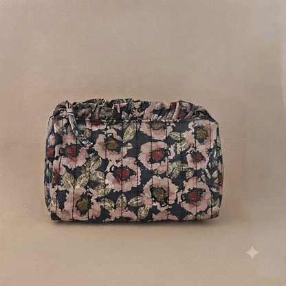 Trousse maquillage froufrou 100 % coton  : Tulipe marron