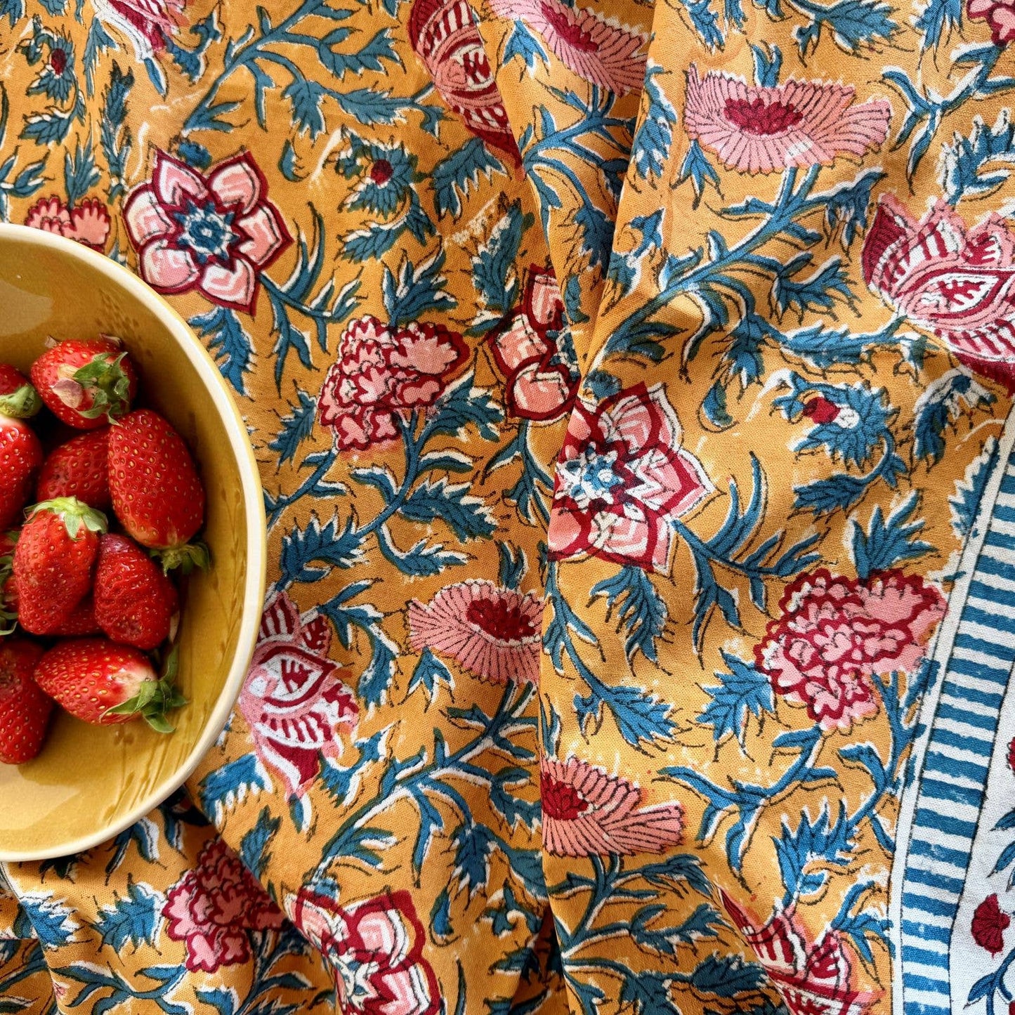 Nappe "Jardin d'été" coton imprimé main blockprint