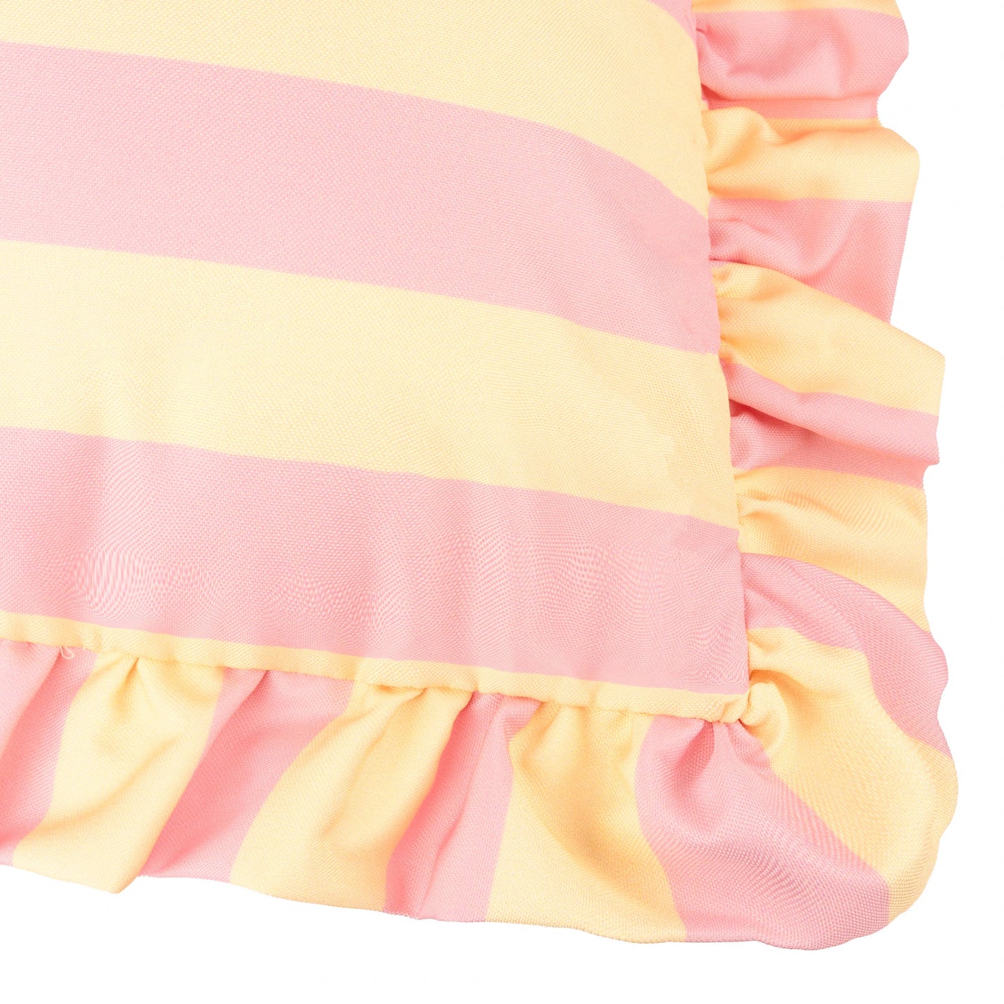 Coussin d'extérieur à volants Palm Royale à rayures rose/jaune: Rose/Jaune / Garni en polyester / 50 x 50 cm