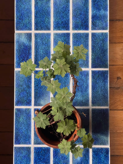 Banc AZUR en bois et carrelage bleu - Pièce Unique - 100x25x43,5 cm