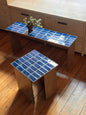 Banc AZUR en bois et carrelage bleu - Pièce Unique - 100x25x43,5 cm