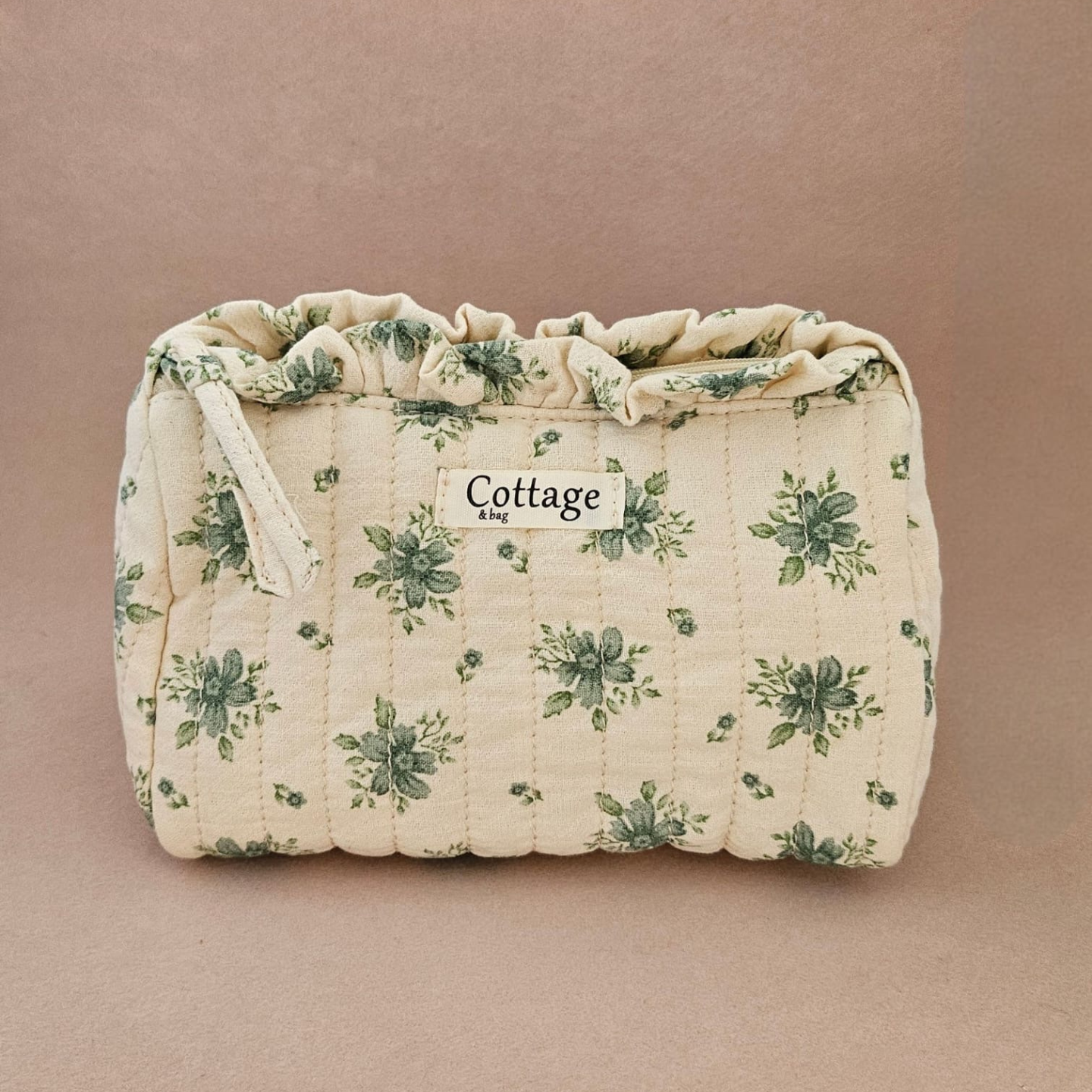 Trousse maquillage froufrou 100 % coton  : Tulipe marron