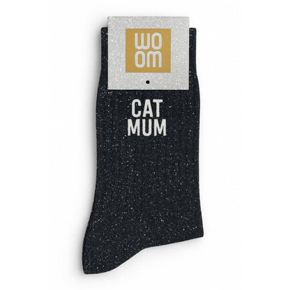 Chaussettes à Paillettes à Message "Cat Mum" - Noir