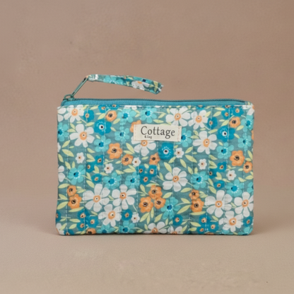 Pochette plate  100 % coton  : Léopard fleuri moutarde