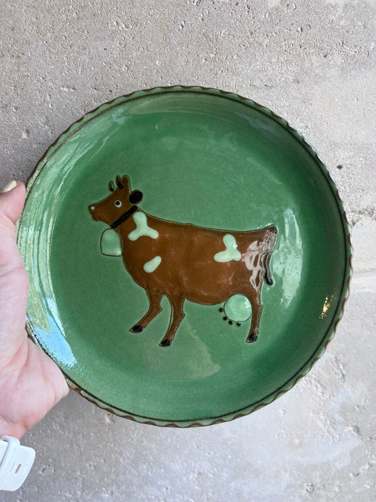Assiettes vintage dessert - peintes main - vache