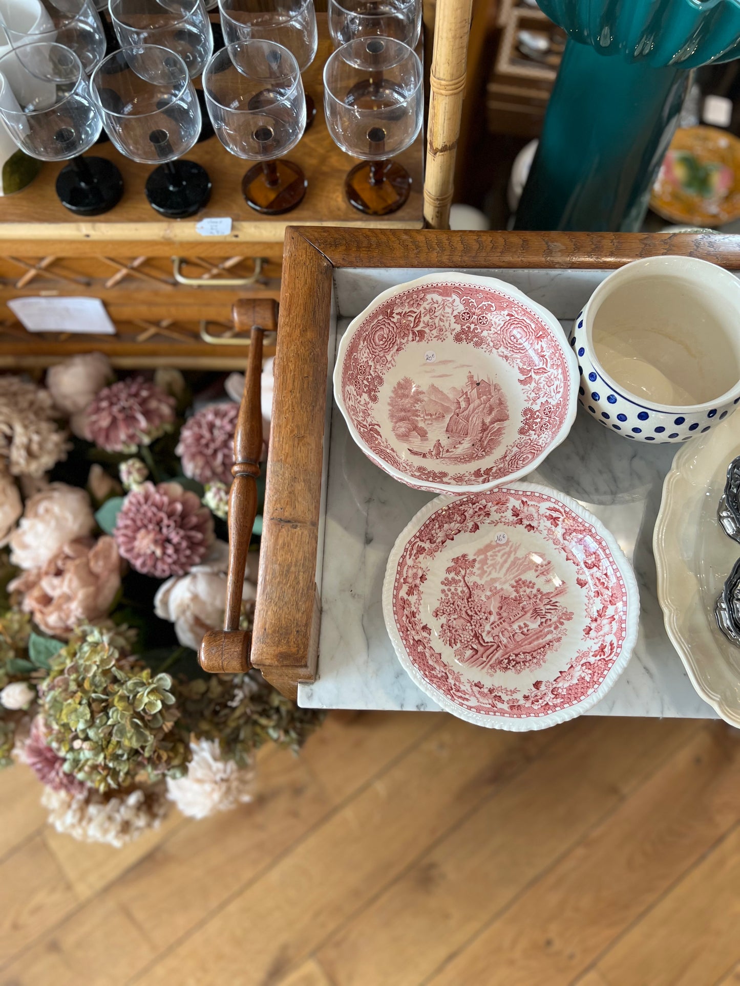 Meuble bois et marbre vintage