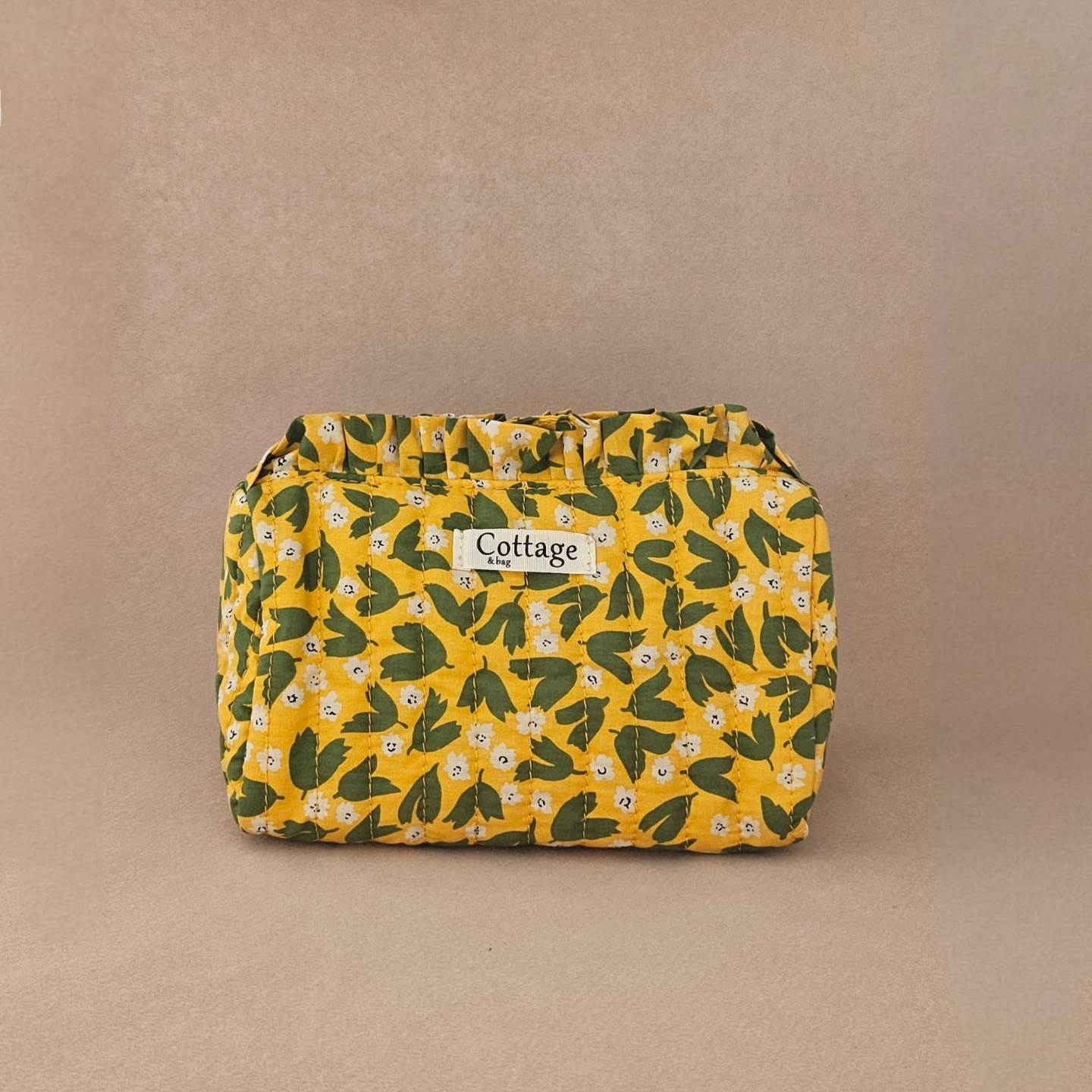 Trousse maquillage froufrou 100 % coton  : Tulipe marron