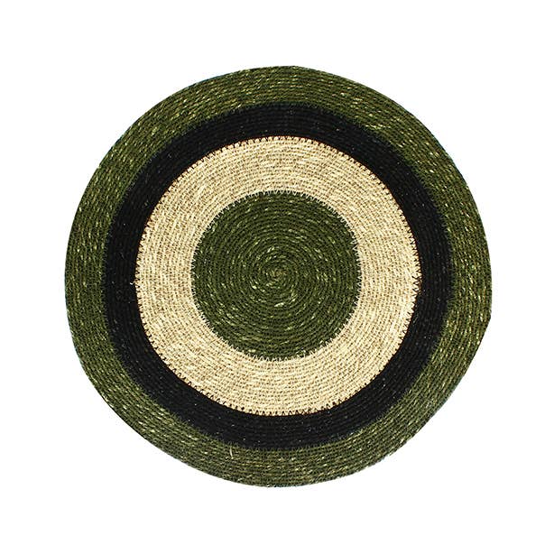 Set de table rond en jonc de mer LUNA D38cm naturel et kaki