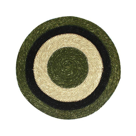 Set de table rond en jonc de mer LUNA D38cm naturel et kaki