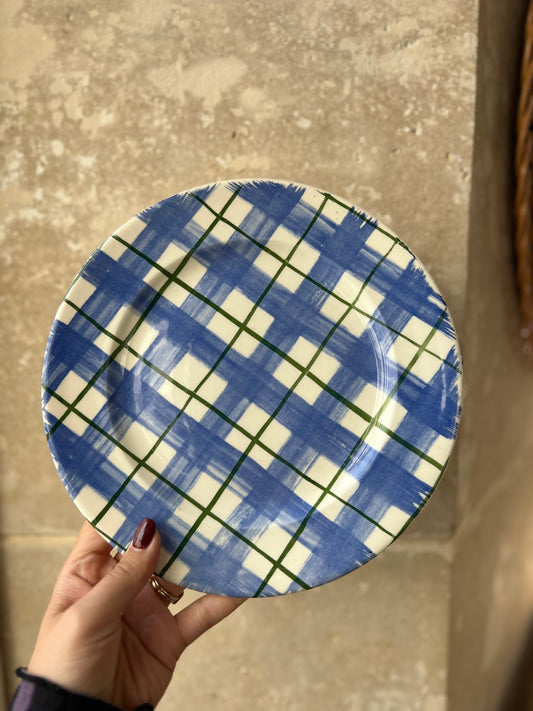 Assiettes plates vintage anglaises torchon bleu