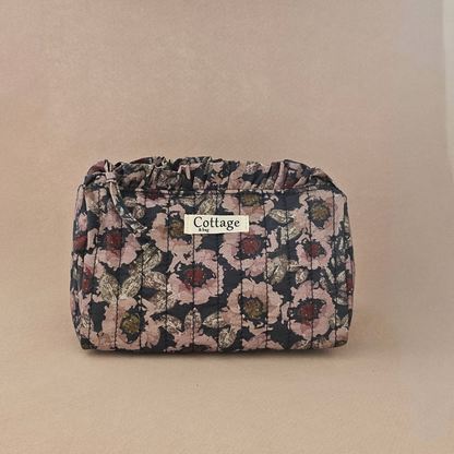 Trousse maquillage froufrou 100 % coton  : Tulipe marron