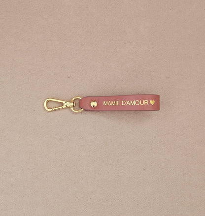 Porte-Clé Cuir - papy mamie d'amour : Vieux rose