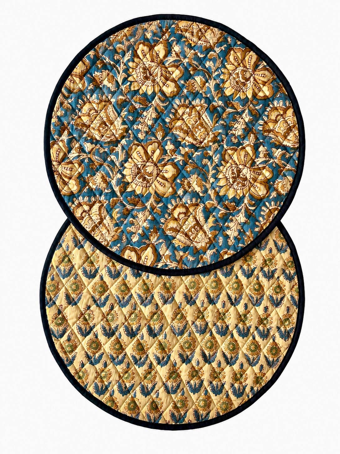 Sets de table ronds reversibles coton matelassé Block Print: Orange