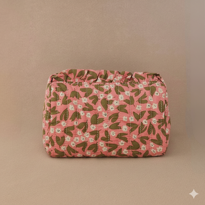 Trousse maquillage froufrou 100 % coton  : Tulipe marron