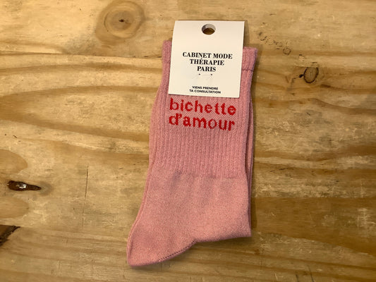 Chaussette bichette d’amour paillette rose