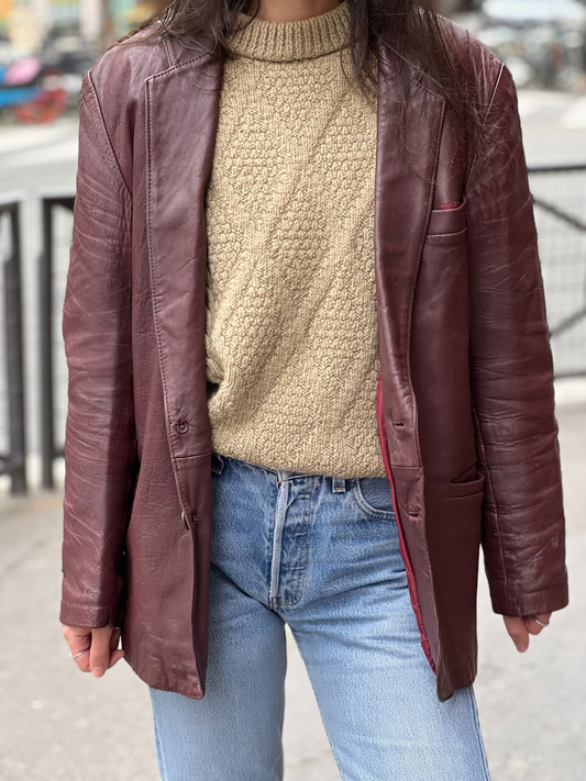 Veste vintage bordeaux en cuir