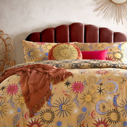 Coussin rond Éthéré Soleil en velours Poussière d’or/Rouille: Poussière d'or/rouille / 40 x 40 cm