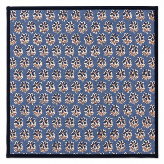 Lot de 4 Serviettes de tables en coton Block Print: Myosotis PM