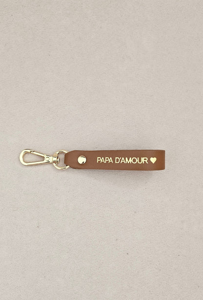 Porte-clé cuir papa , maman d'amour: Camel
