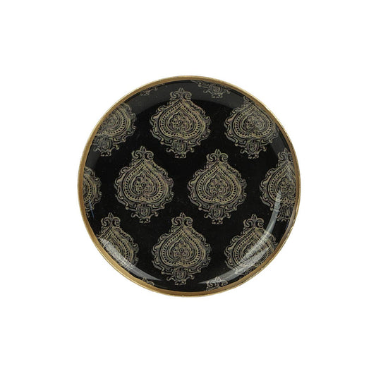 Petit plateau rond métal émaillé Arles noir, bord doré