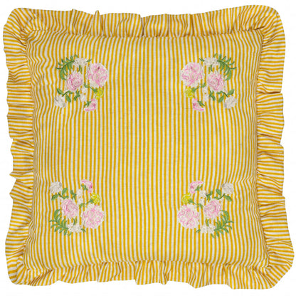 Coussin à Volants Brodé Martha Jaune