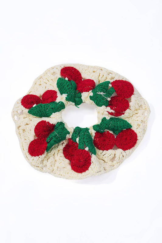 Chouchou élastique crochet cerises 12cm  100% COTON