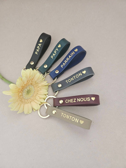 Porte-clé cuir  sweet home / chez nous: Vieux rose / Français / CHEZ NOUS ♥