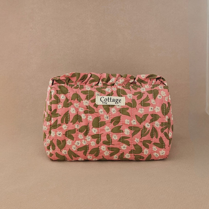 Trousse maquillage froufrou 100 % coton  : Tulipe marron