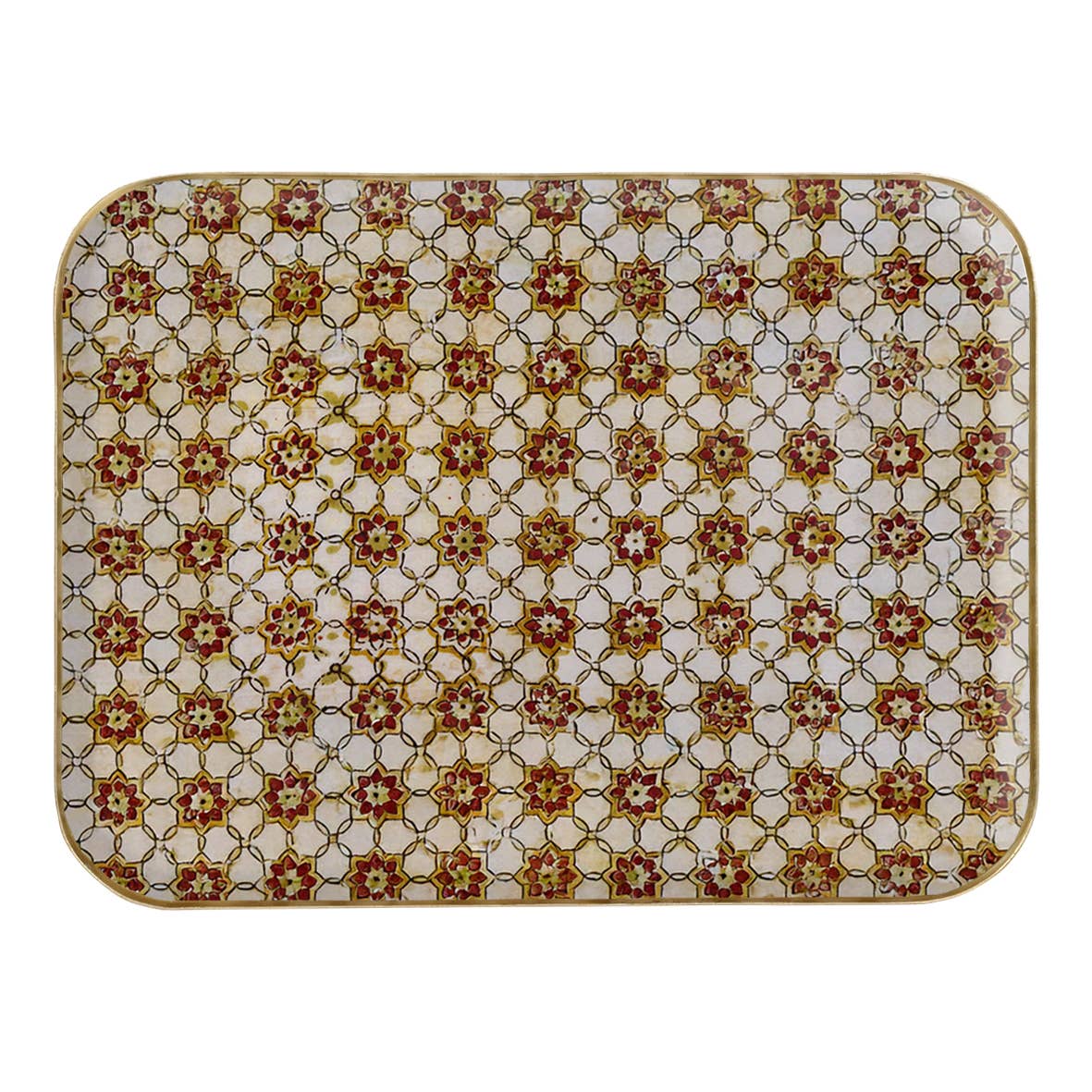 Grand plateau métal émaillé Zellige brick 30x40, bord doré