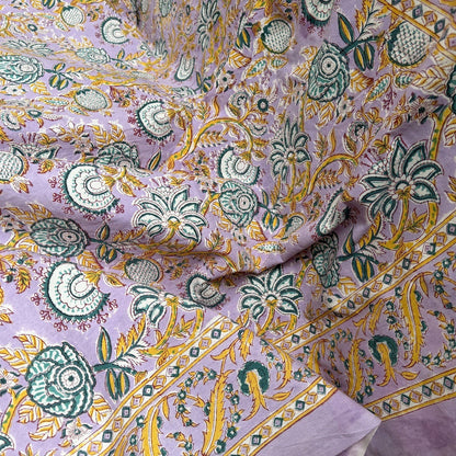 Nappe "Versailles" lilas coton imprimé blockprint 150 x 220
