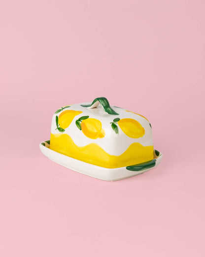 Beurrier artisanal en céramique – jaune et blanc - Limone