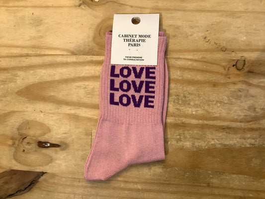 Chaussette Love love love paillette rose