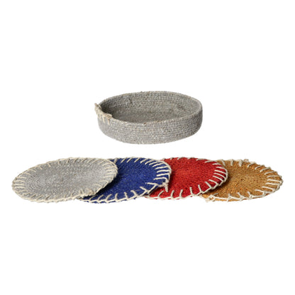 set/4 dessous de verre - jonc de mer - DIA 12 x H 3 cm - mix de couleurs