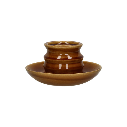 Bougeoir Ilena - faïence - DIA 19 x H 10,5 cm - brun