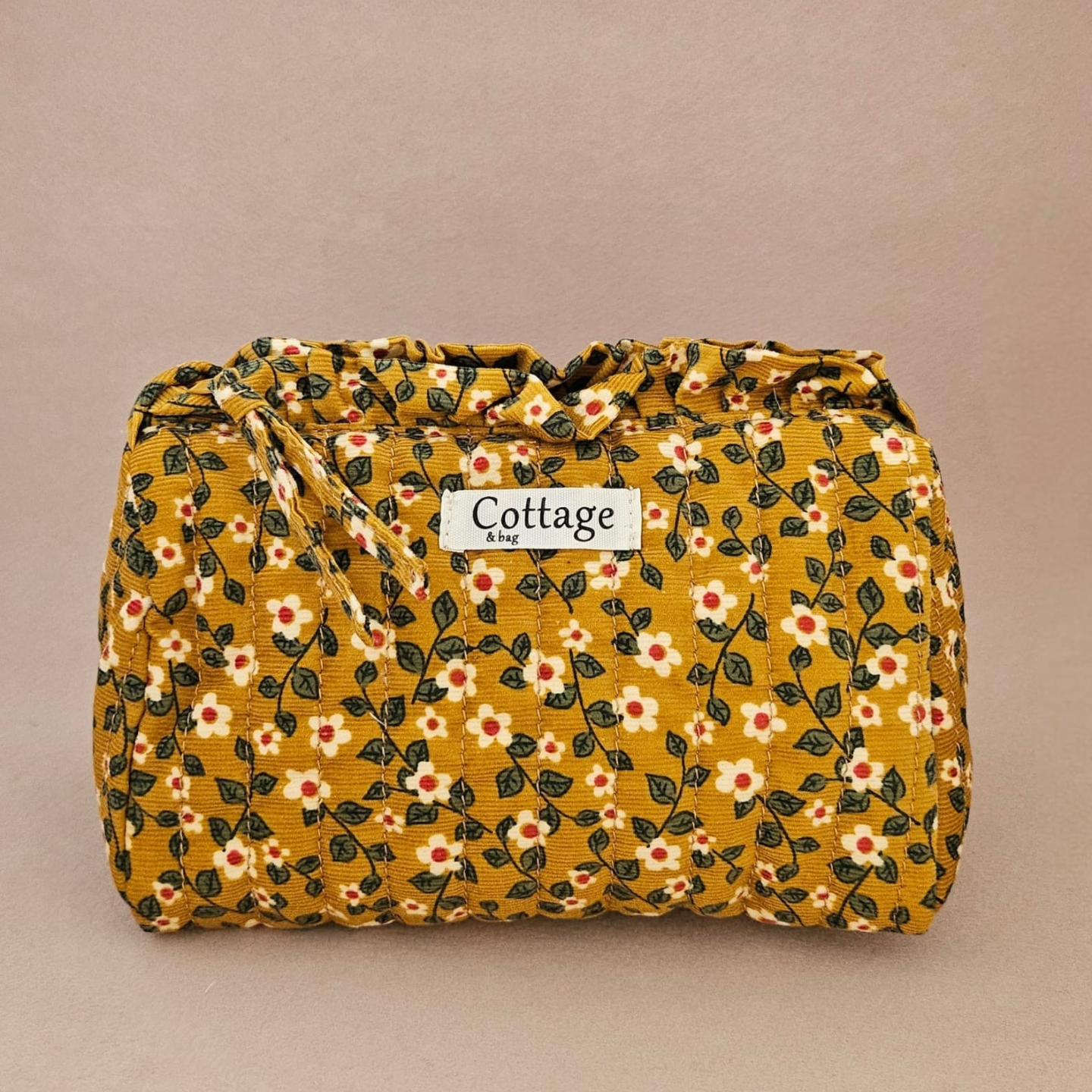 Trousse maquillage froufrou 100 % coton  : Petite blanche jaune